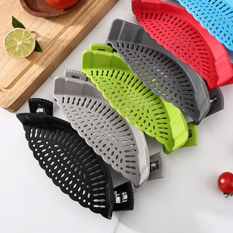 Clip-On Silicone Pot Strainer - Space-Saving, Hands-Free Kitchen Colander