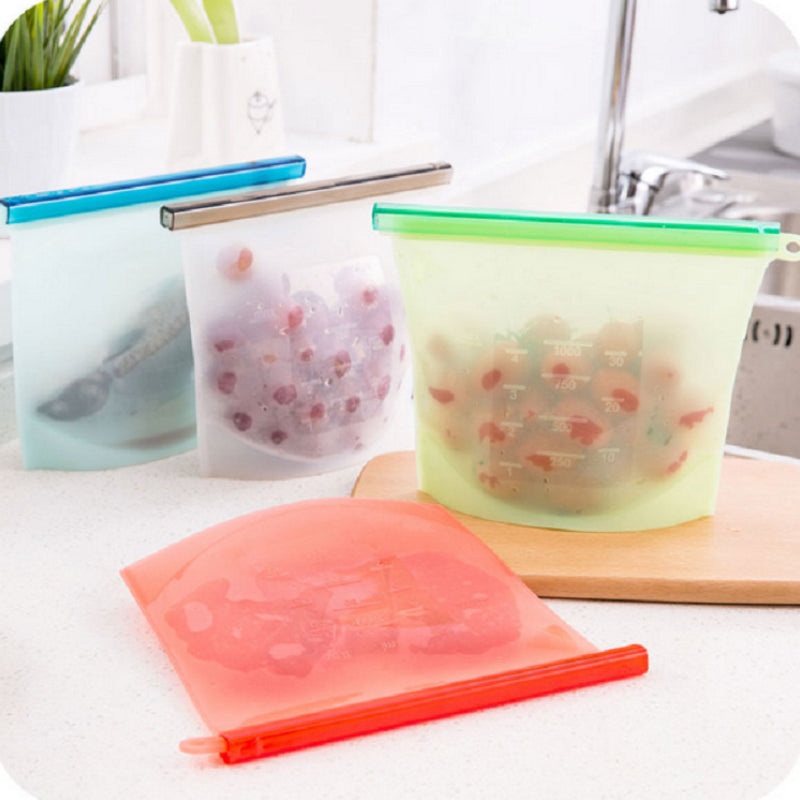 Reusable Silicone Food Storage Bags (3-Pack) - Leakproof, Freezer & Microwave Safe